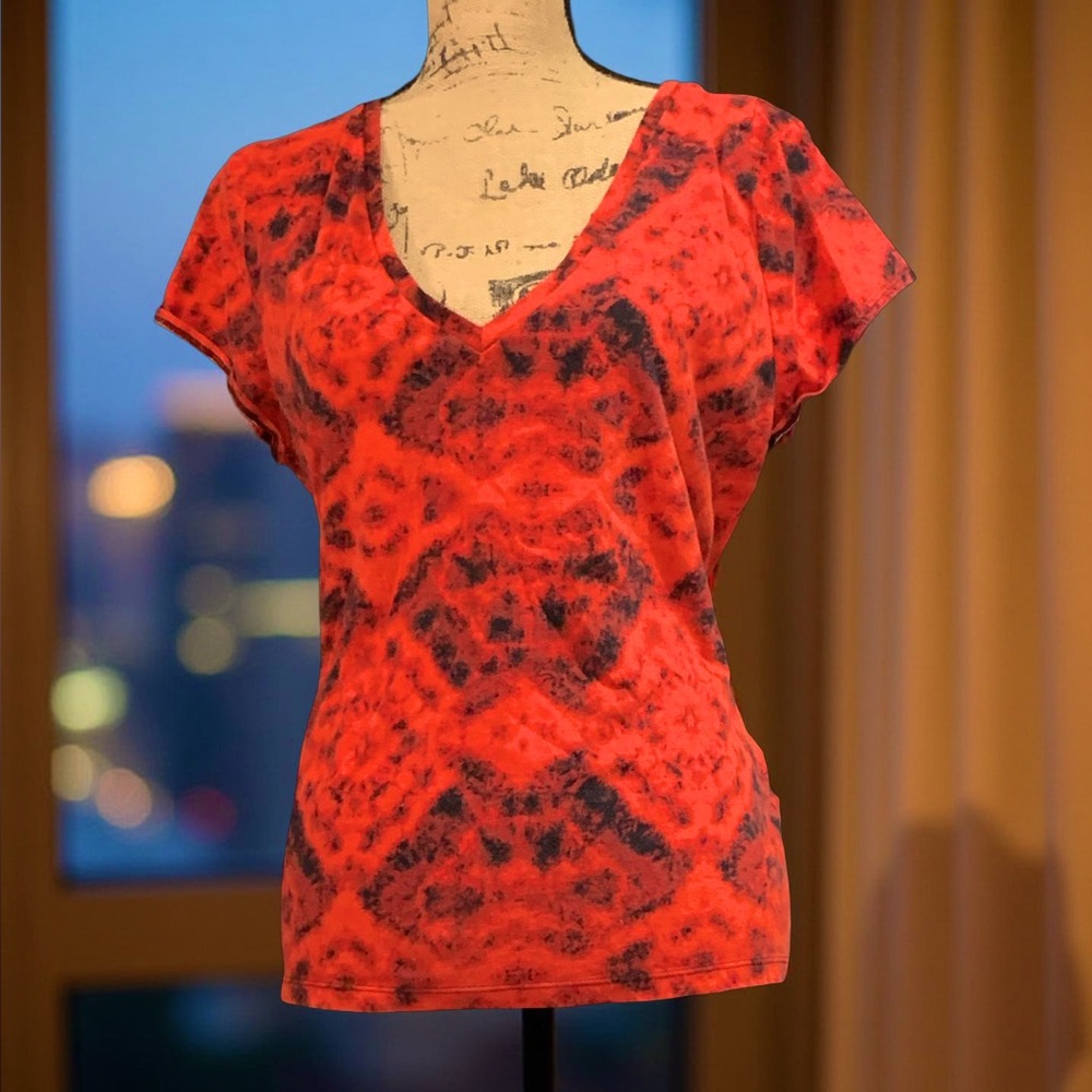 INC International Concepts Red and Black Short Sleeve Tee L